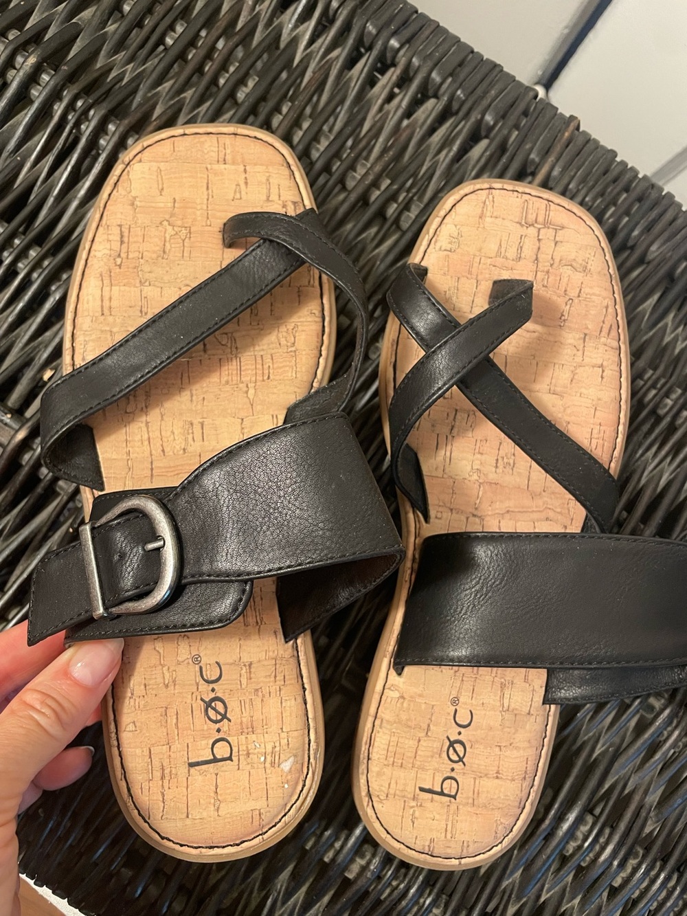 b.o.c Black Strappy Slide Sandals with Buckle